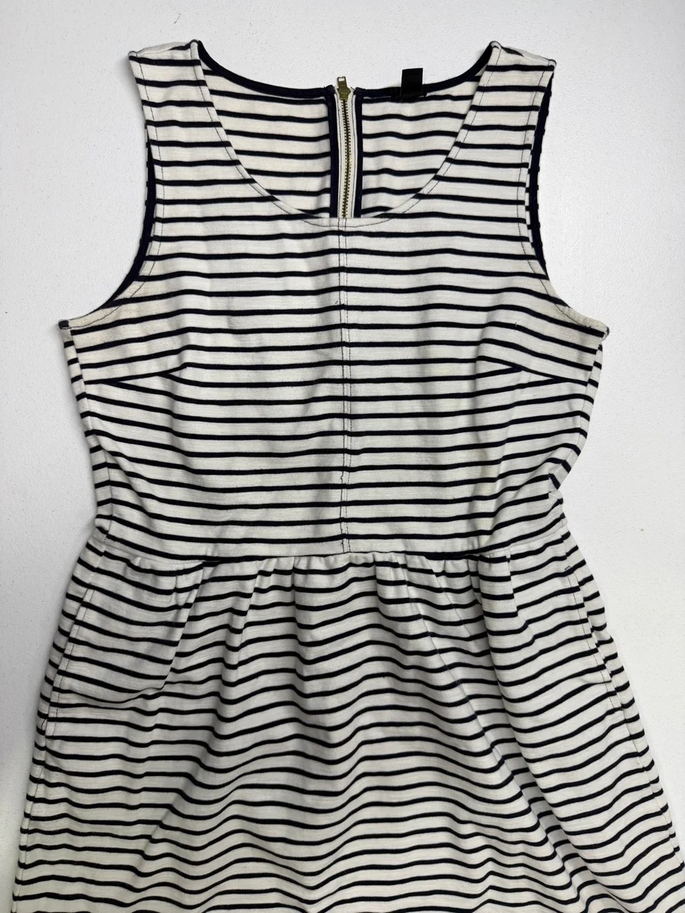 J.Crew Women’s Size 6 Navy Ivory Striped Fit & Flare Dress Exposed Zip